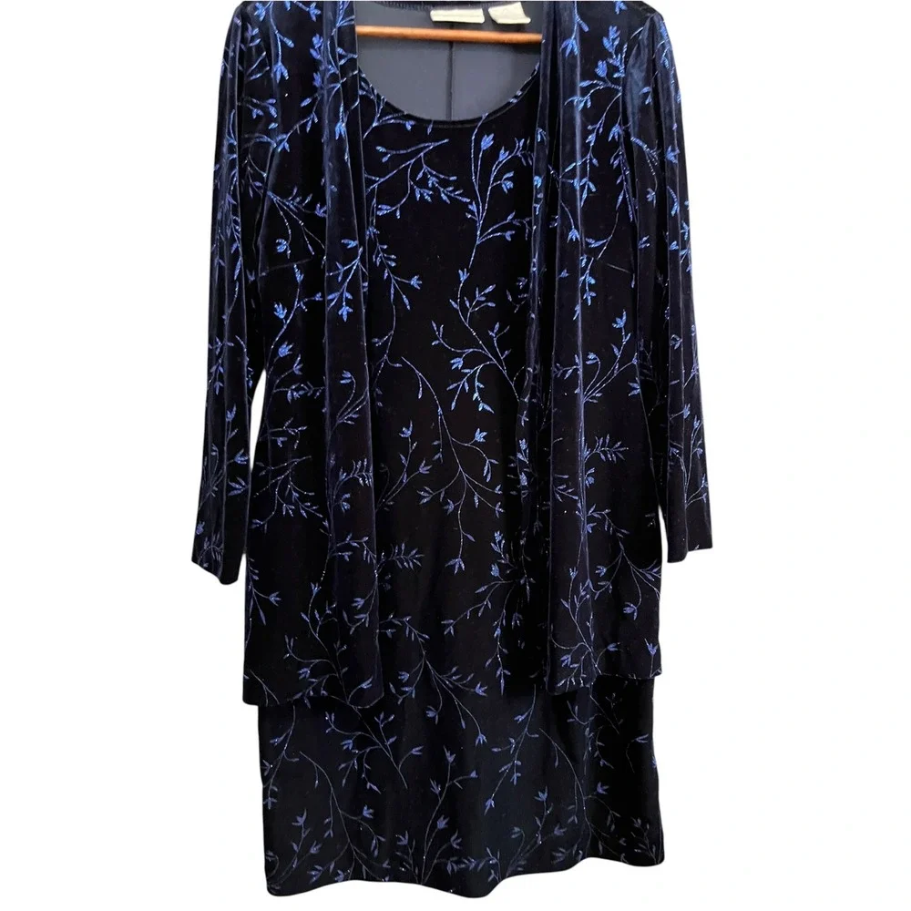 Worthington Dress Set Women 10P Black Blue Excellent Velvet Glitter